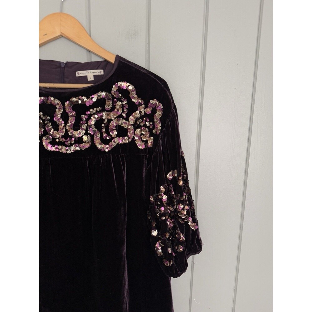 Vtg Nanette Lepore Purple Silk Rayon Velvet Evening Dress S Small Sequins Y2K - Picture 2 of 7